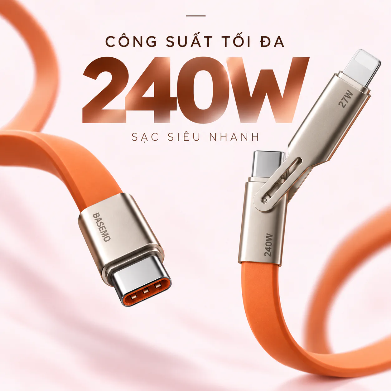Cáp sạc nhanh dạng dẹt DC25 thiết kế 2 in 1 dài 1.5M tiện lợi tải tối đa 240W