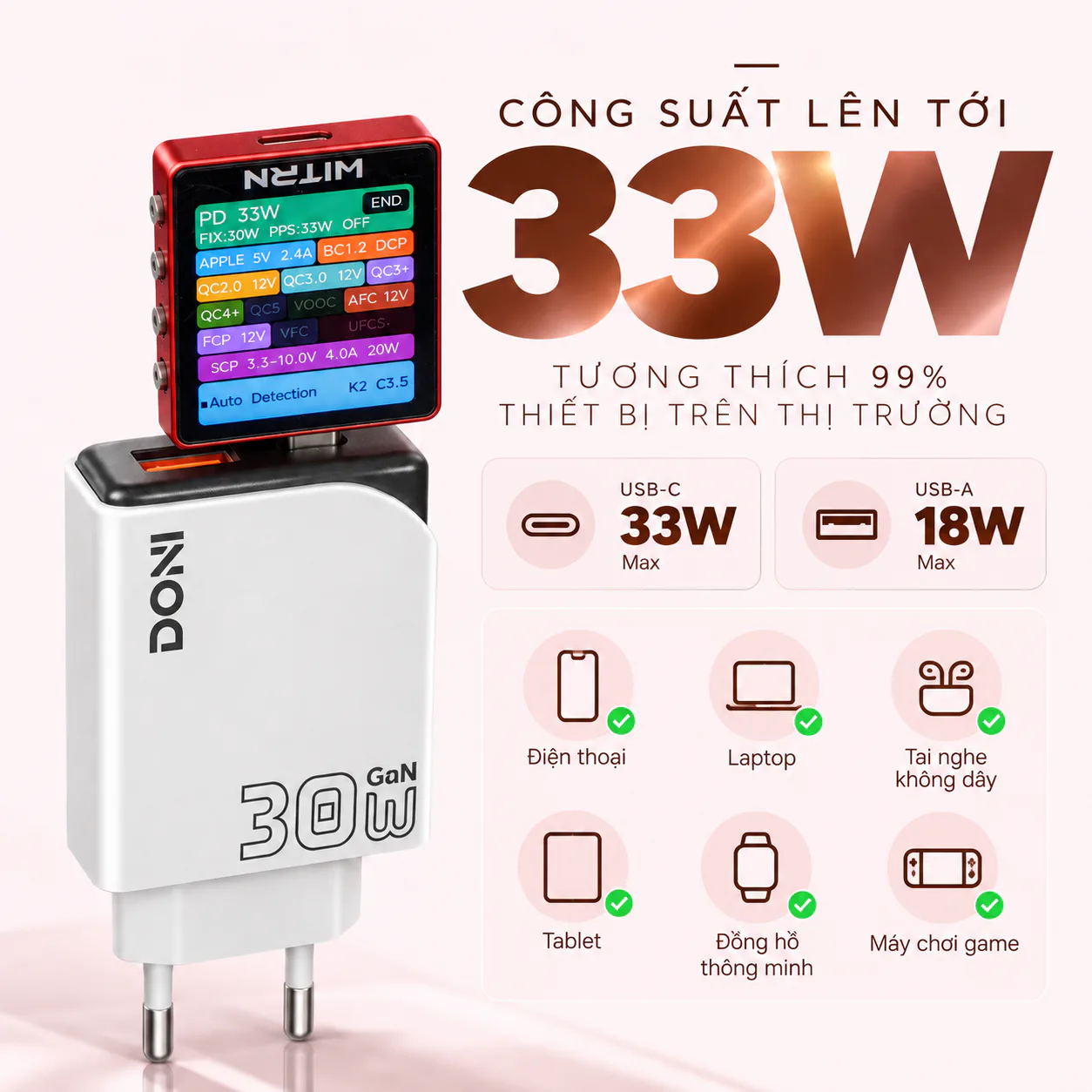 Củ sạc nhanh DX30 chuẩn PD30W công nghệ GaN 3 Pro thiết kế siêu mỏng