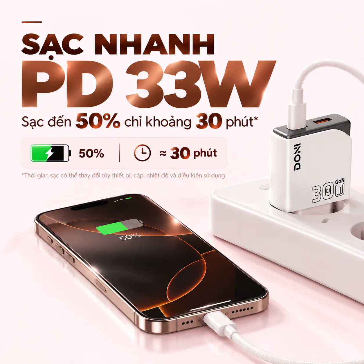 Củ sạc nhanh DX30 chuẩn PD30W công nghệ GaN 3 Pro thiết kế siêu mỏng