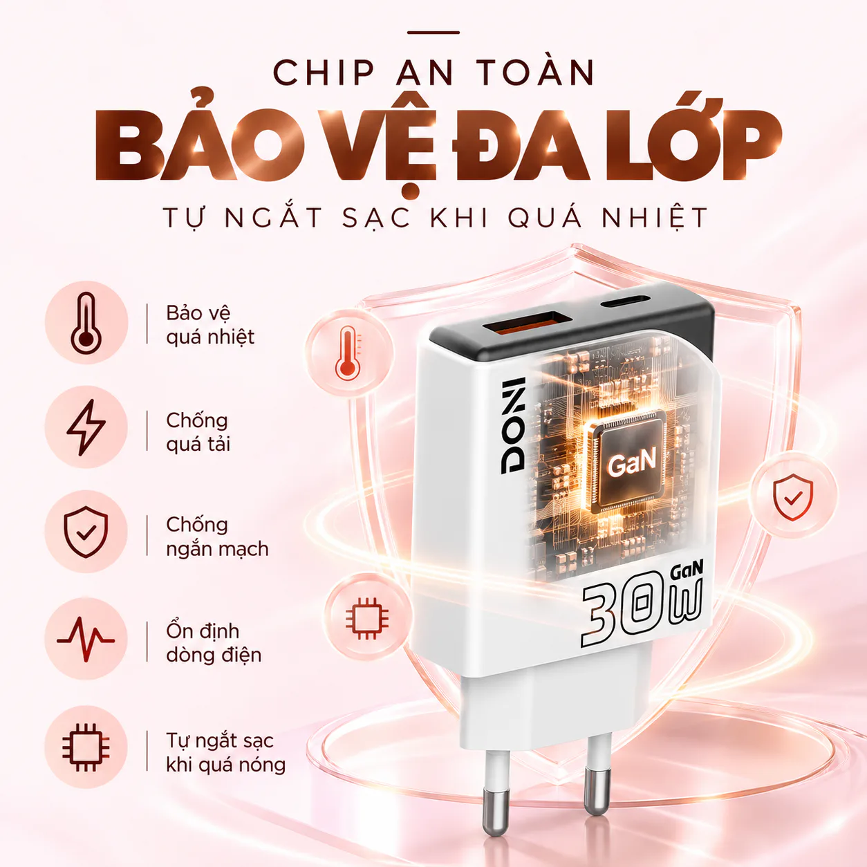 Củ sạc nhanh DX30 chuẩn PD30W công nghệ GaN 3 Pro thiết kế siêu mỏng