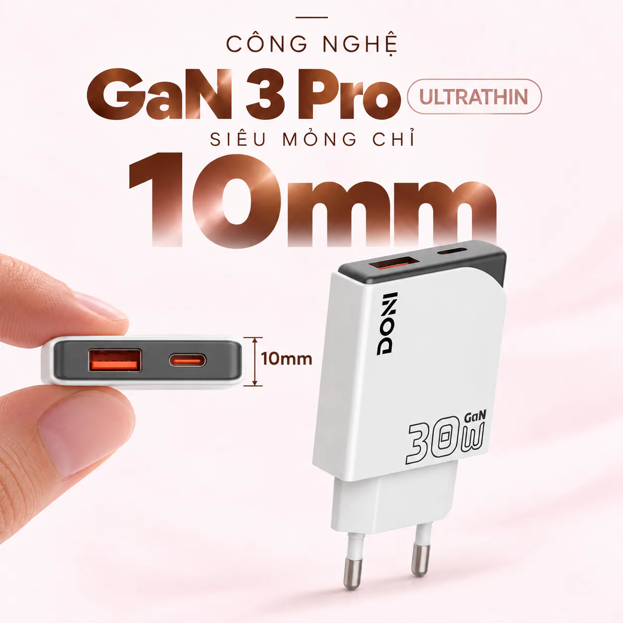 Củ sạc nhanh DX30 chuẩn PD30W công nghệ GaN 3 Pro thiết kế siêu mỏng