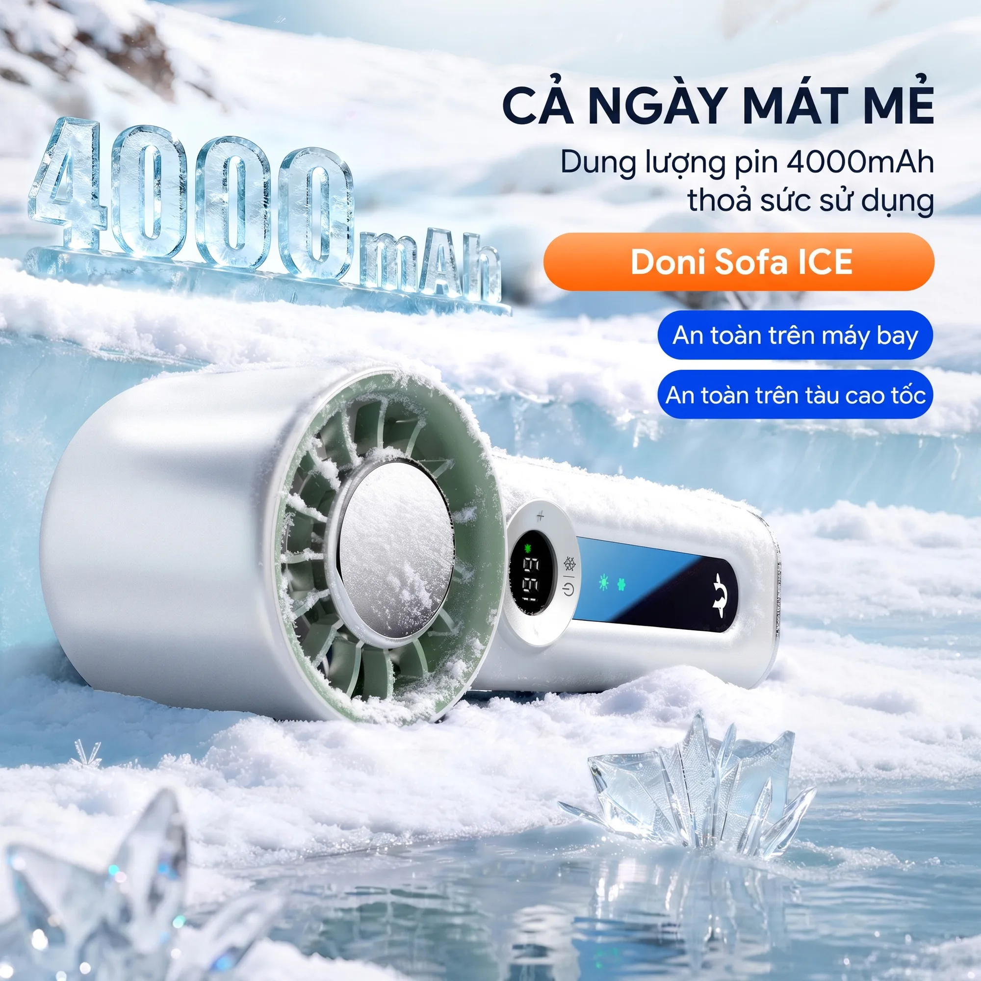 Quạt cầm tay mini sò lạnh Doni Sofa ICE dung lượng 4000mAh 199 cấp độ